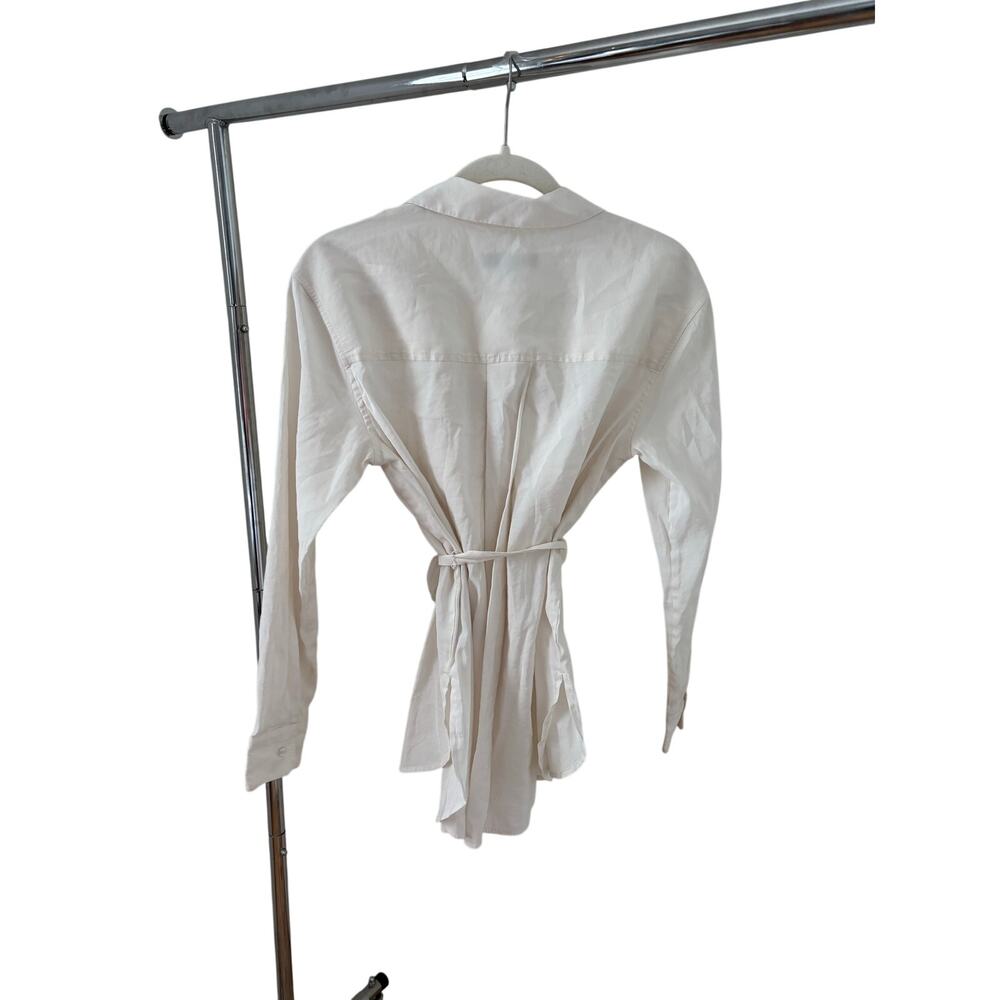 Banana Republic White Button Up Tie Waist Shirt Women Medium Cotton Blouse - Picture 3 of 6